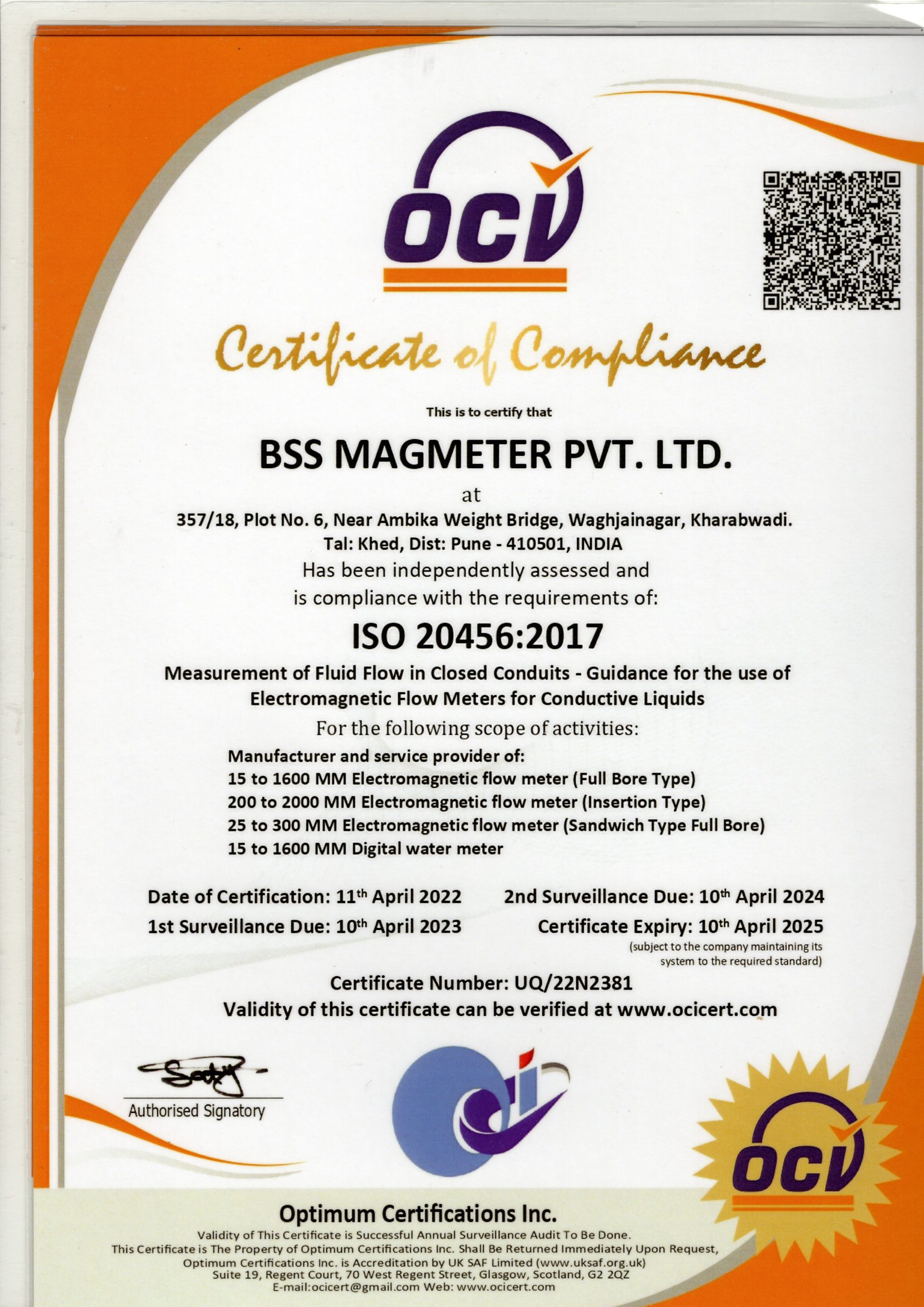 ISO Certificate original